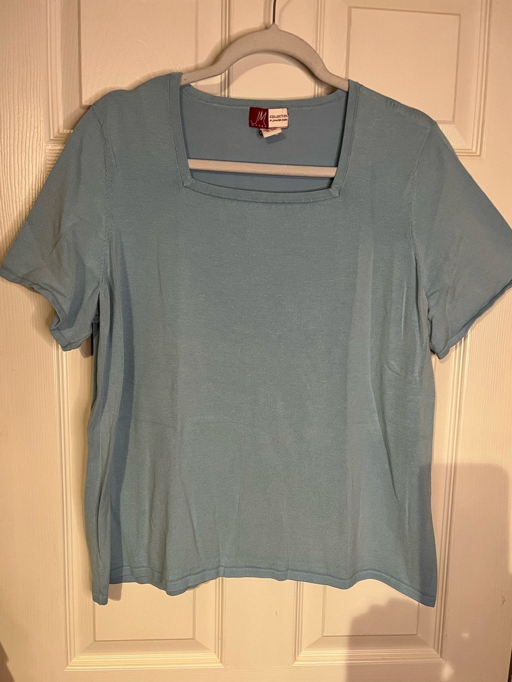 JM Collection Light Blue Square Neck Silk Short Sleeve Sweater 1X  NWOT